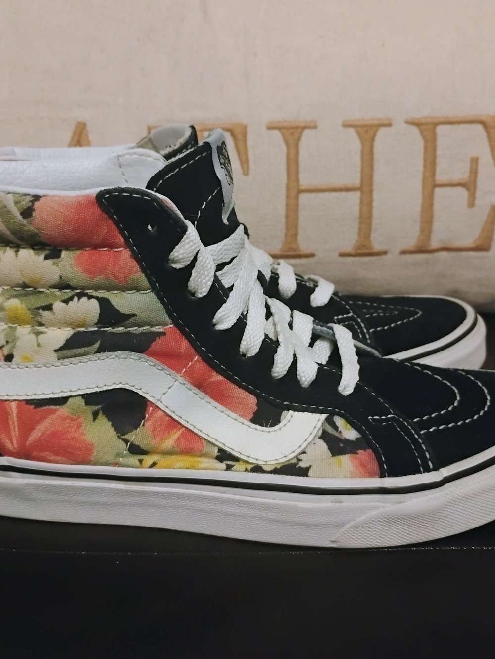 Vans Floral High-Top Sneakers in Black, White and Coral
